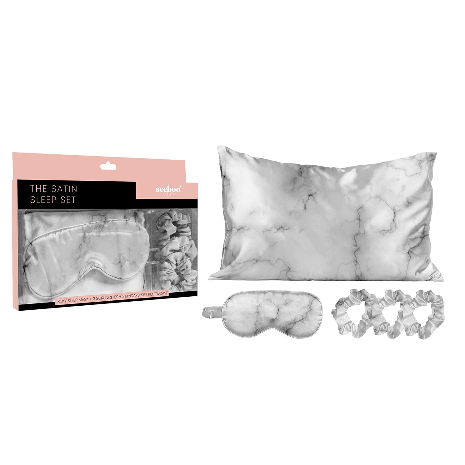 5 Piece Satin Sleep Set Marble mileycosmetics