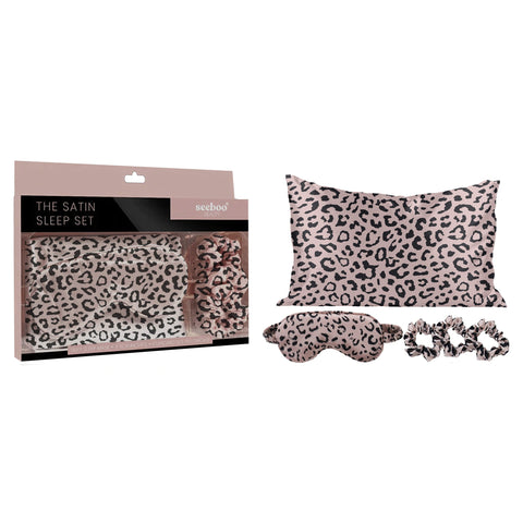 5-Piece: Satin Sleep Set - Leopard